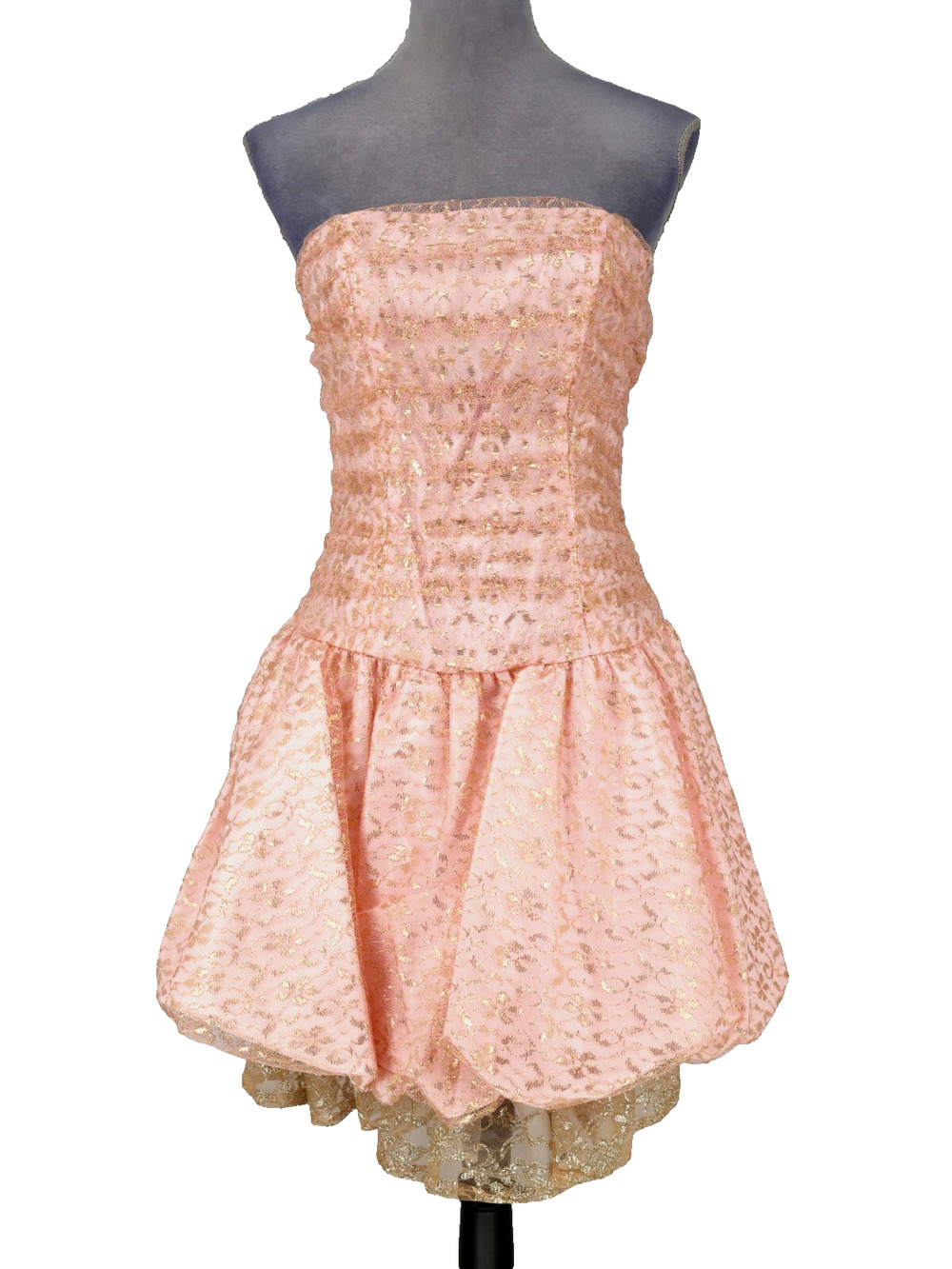 Alfred Angelo Dress Juniors 9 10 Pink Metallic Lace Bubble Hem Lined 80s Vintage